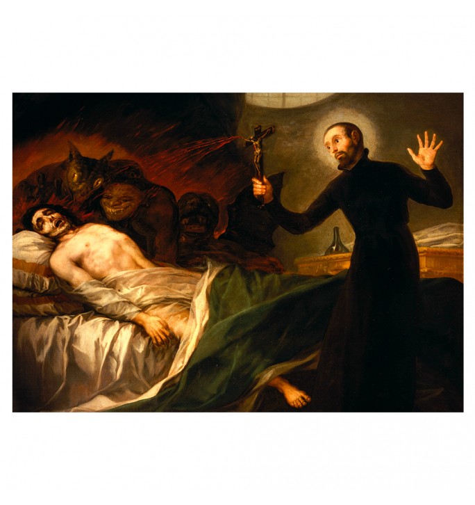 St. Francis Borgia expels demons from a dying.