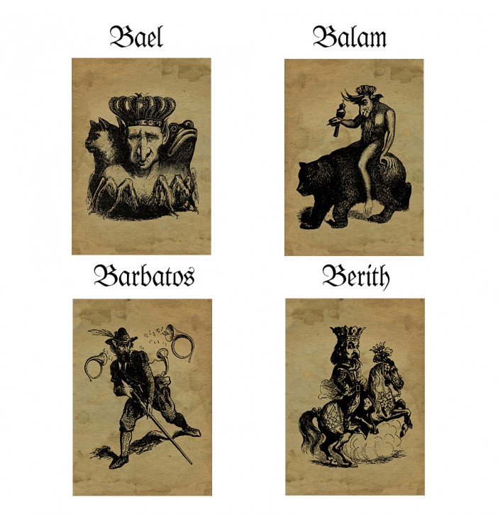 Old occult illustrations showing the demons Bael, Balam, Barbatos, and Berith.