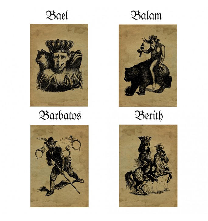 Old occult illustrations showing the demons Bael, Balam, Barbatos, and Berith.