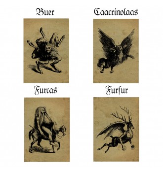 Antique occult artwork with four demons from the Infernal Dictionary.