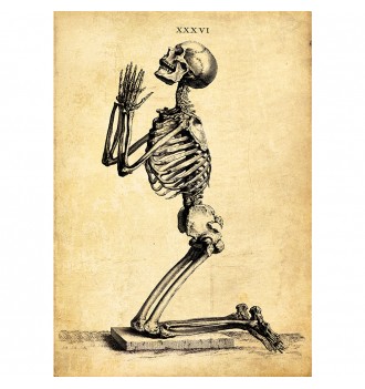 A praying skeleton.