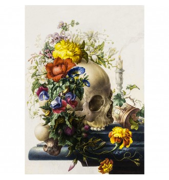 A painting with a skull, a...