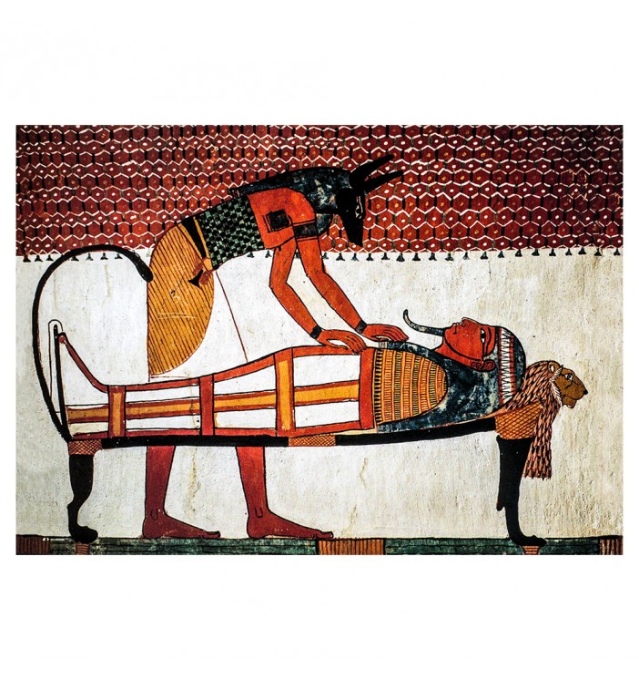Anubis, God of the Dead, Leaning over Sennutem's Mummy.