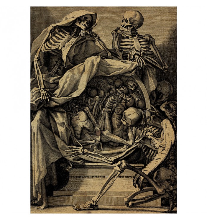 Skeletons with roundel mirror full of corpses.