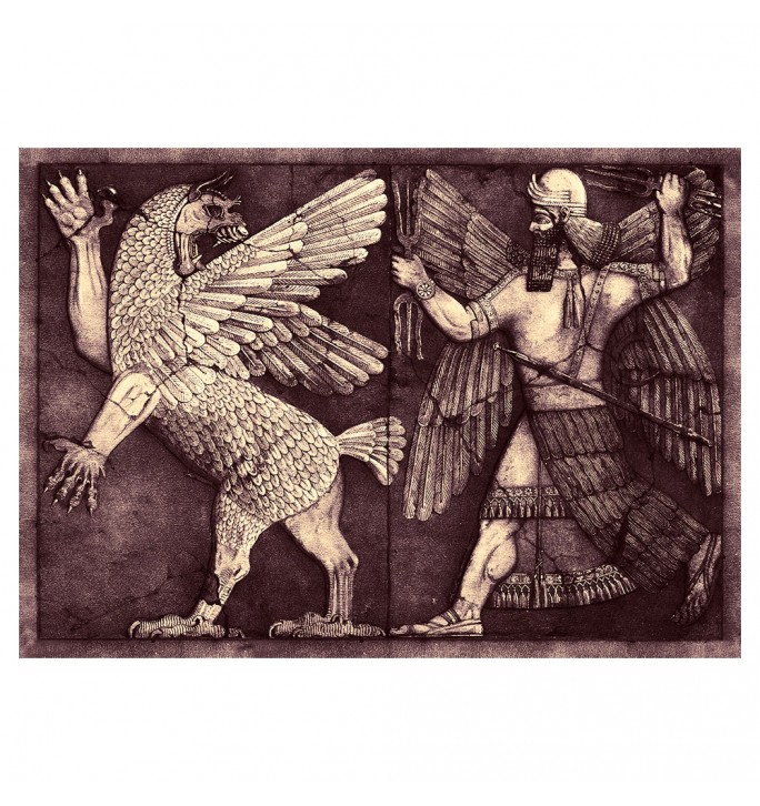 Ancient God Marduk kills the monster Tiamat.