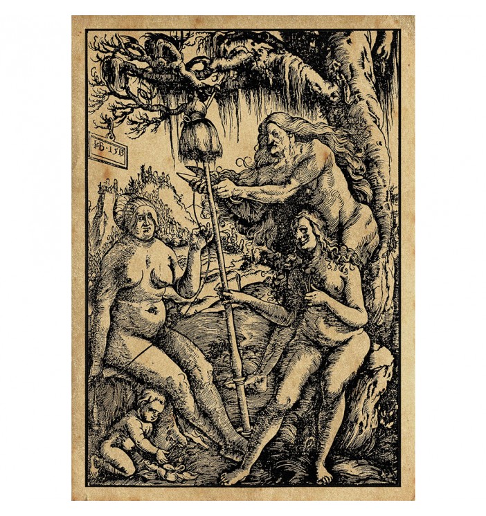 Three Fates. Vintage illustration with Clotho Lachesis and Atropos.