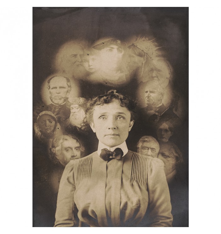 Vintage image with the faces of spirits.