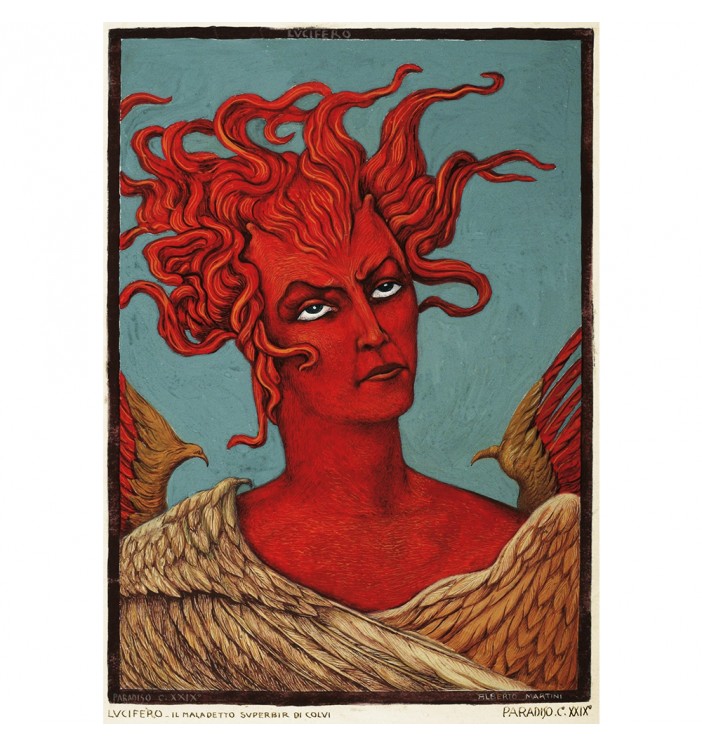 Dante illustration showing the red-faced fallen angel Lucifer with large wings.