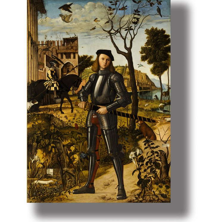Young Knight in a Landscape medieval art print on canvas or plywood or handmade paper