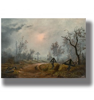 Fog Over the Russian Cemetery – Gloomy Landscape Wall Decor