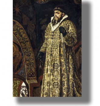 Portrait by Viktor Vasnetsov showing Tsar Ivan the Terrible in ornate robes holding a staff.