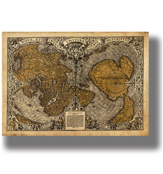 Antique world map showing northern and southern polar hemispheres in two heart-shaped projections with ornate borders