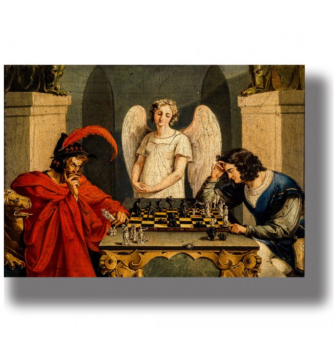 Faust and Mephistopheles playing chess.