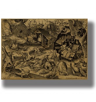 Old engraving showing the allegory of Sloth surrounded by sleeping figures, strange creatures, and bizarre scenes.