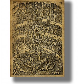 Medieval illustration print showing Dante’s Inferno with Lucifer and the circles of Hell.