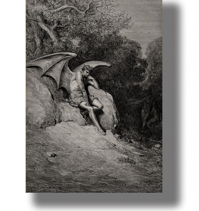 The fallen angel Lucifer expelled from heaven.