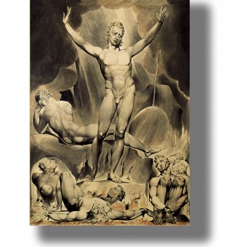 Painting of Satan standing above fallen rebel angels in a dramatic biblical scene.