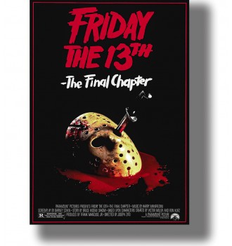 Friday the 13th The Final Chapter poster with Jason hockey mask and knife on black background