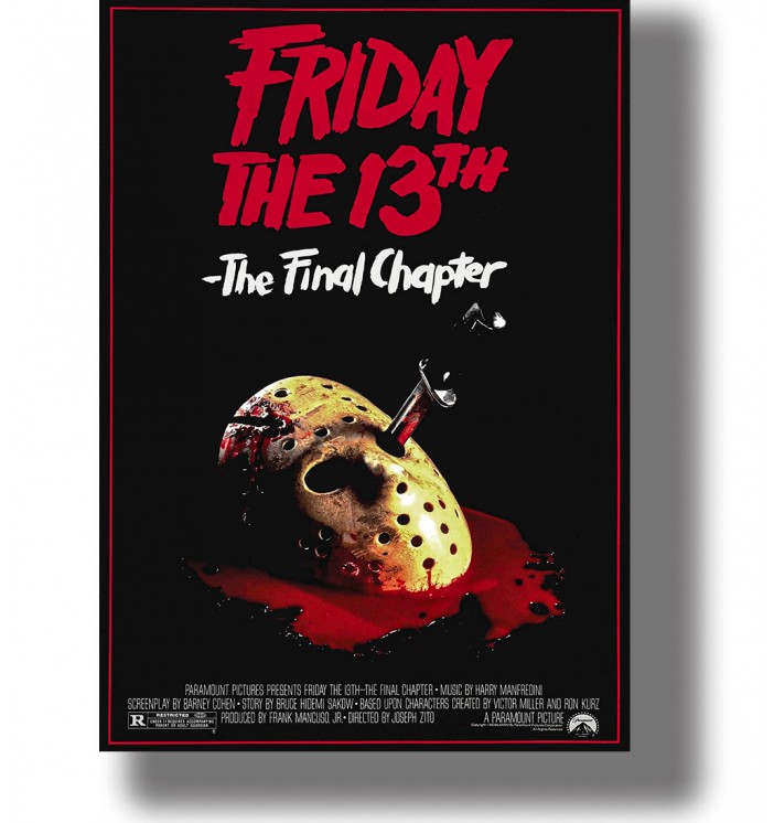Friday the 13th The Final Chapter poster with Jason hockey mask and knife on black background