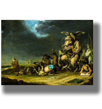 Painting of Saint Anthony surrounded by strange demon-like creatures in a dark landscape.
