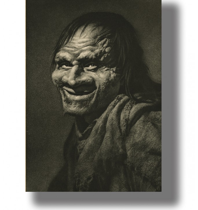 Close-up portrait of Belphegor with a strange smile and scarred face.