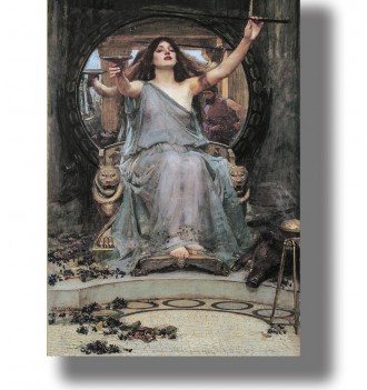 Painting by John William Waterhouse showing Circe holding a wand and offering a cup to Odysseus.