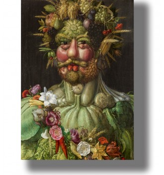 Mannerist portrait of Vertumnus with a face and body made from fruit, flowers, vegetables and ears of wheat.