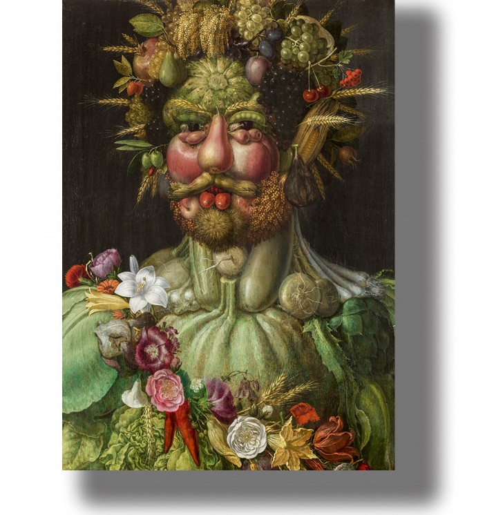 Mannerist portrait of Vertumnus with a face and body made from fruit, flowers, vegetables and ears of wheat.