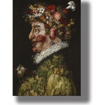 Mannerist portrait of a woman in profile made from flowers, blossoms, leaves and spring vegetation.