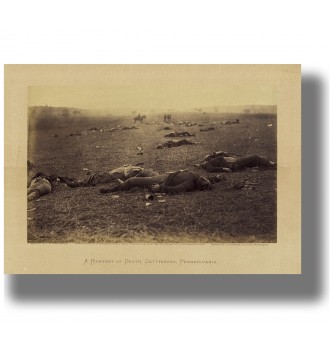 1863 photograph showing dead soldiers lying on the battlefield at Gettysburg after the American Civil War battle.