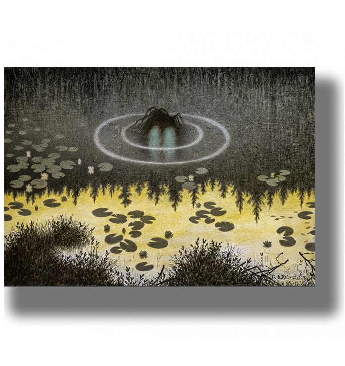 Vintage illustration of a troll hiding in a dark forest lake by Theodor Kittelsen – poster reproduction for wall interior