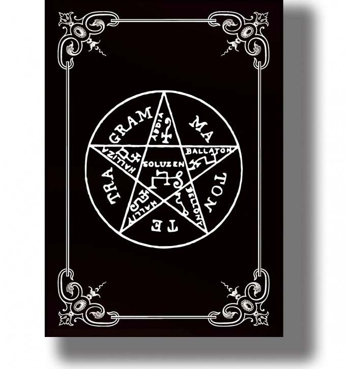 Occult pentagram from the Goetia with magical names and sigils arranged inside a circular seal.