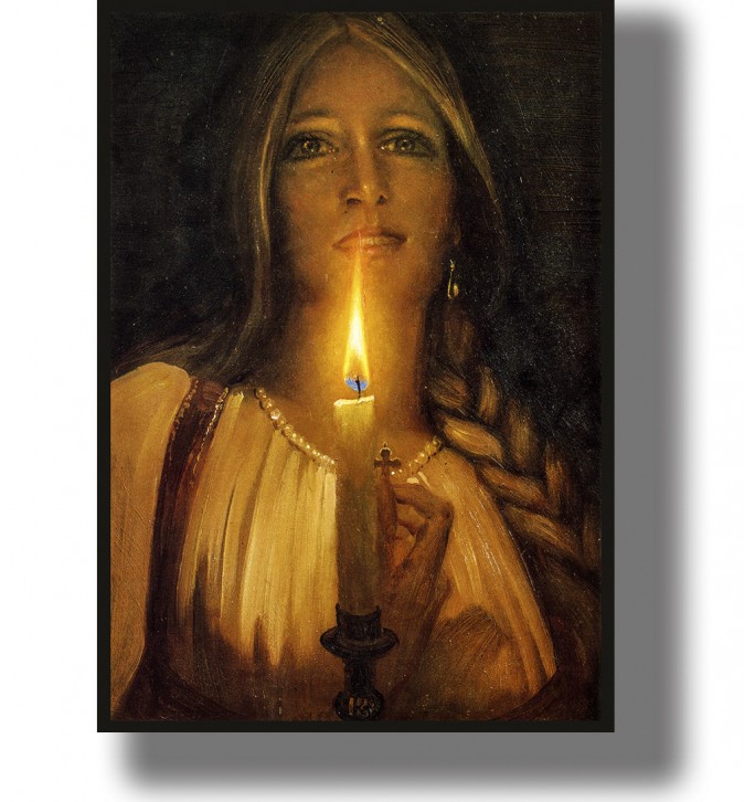 Fortune telling with a candle. Illustration of Slavic folk ritual.