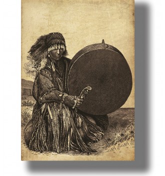 Mongolian shaman with drum.