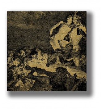 Dark Symbolist artwork with a devil, nude woman, and shocked crowd of people.