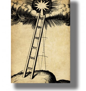 Old metaphysical diagram showing a ladder with stages of human knowledge leading upward toward divine light.