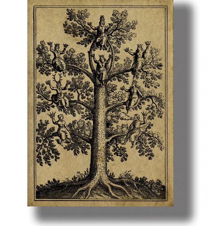 Pagan gods sit on the World Tree Yggdrasil.