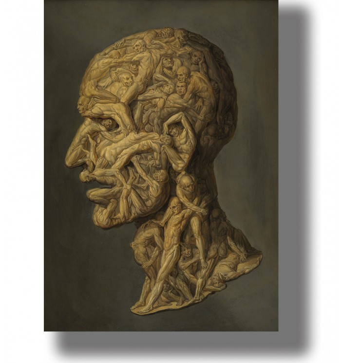 Testa anatomica. Man's head made up of writhing male figures.