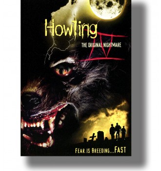 Howling IV poster showing a snarling werewolf with bloody fangs, glowing eye, full moon and human silhouettes below