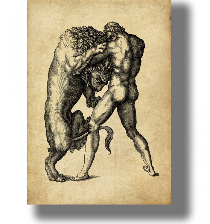 Hercules killing the Nemean Lion.