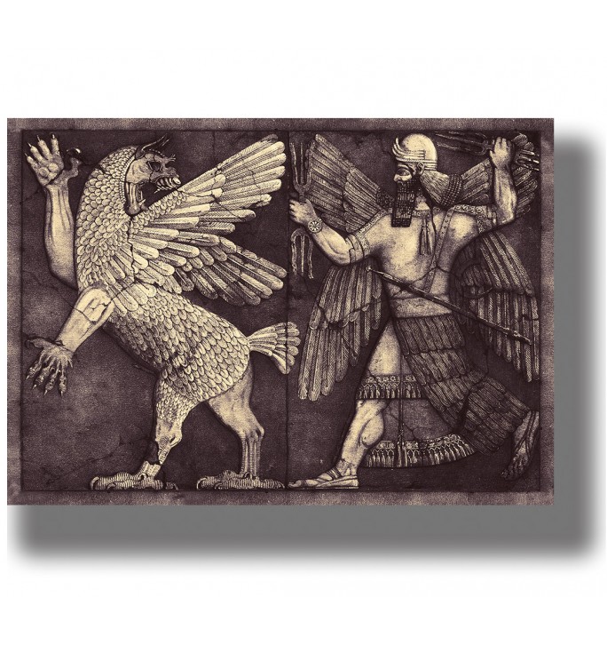 Ancient God Marduk kills the monster Tiamat.