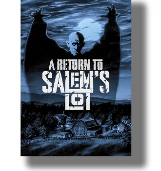 Dark blue movie poster with a pale vampire figure rising above a small rural town beneath a glowing full moon.