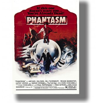 Phantasm 1979 movie poster with the Tall Man, silver sphere and red horror artwork
