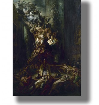 Romantic-era artwork of a witches’ sabbath with demons, naked figures, and the Devil in a dark interior.
