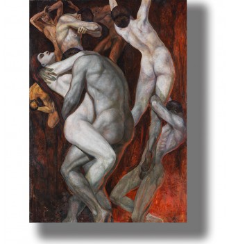 Infernal artwork showing several nude figures in a dramatic scene of suffering and damnation.