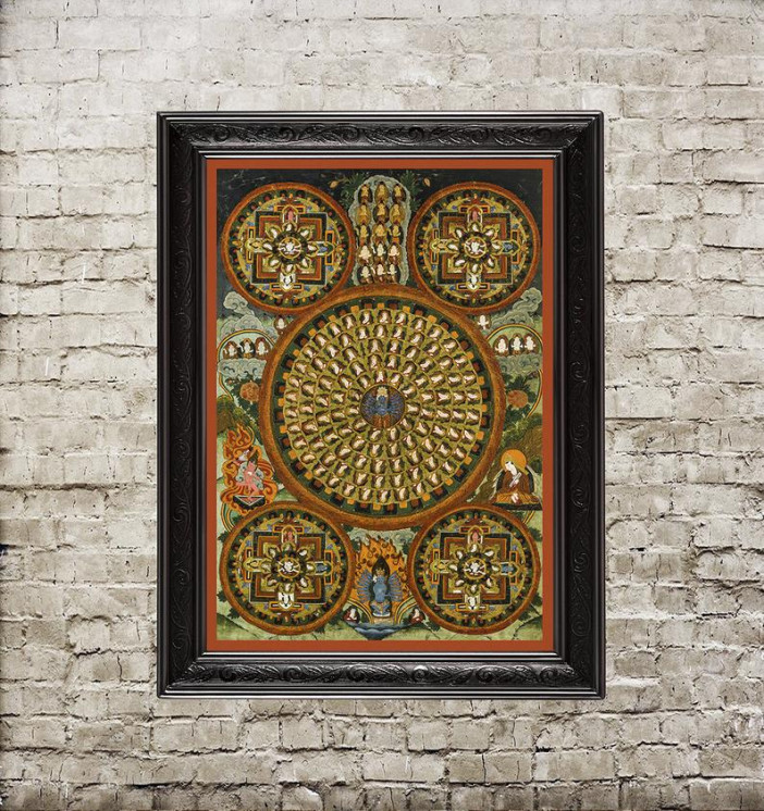 Tibetan Mandala Print. The central deity surrounded by a...