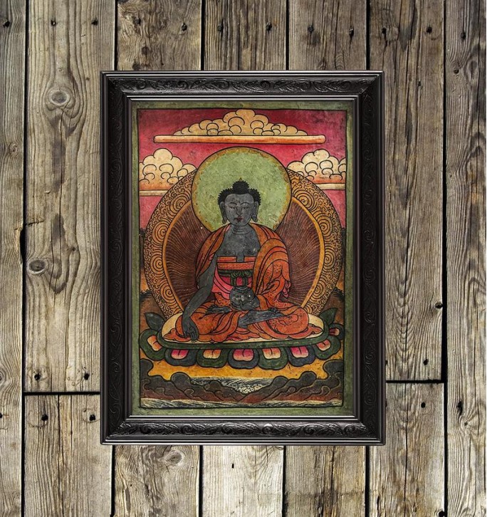 Old Tibetan Thangka with the Buddha.