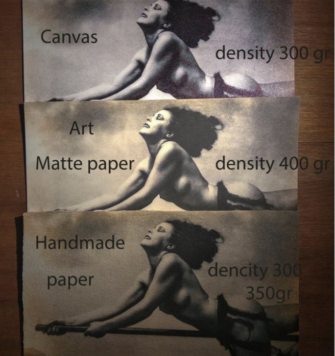Linen textured canvas, vintage handmade paper, thick art matte paper, and polished birch plywood