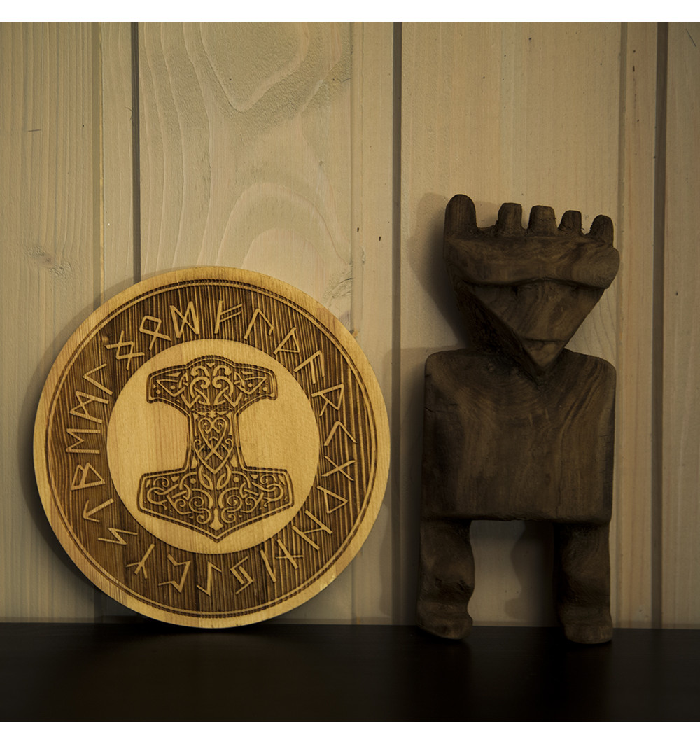 Mjollnir Thor's hammer. Laser engraving on wood.
