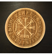 Runic compass Vegvisir. Laser engraving on wood.